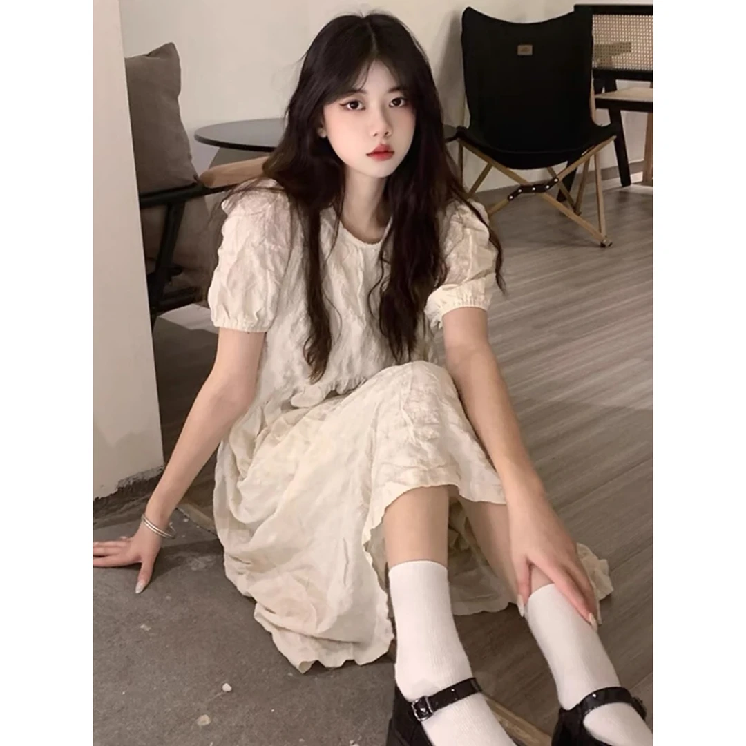 咻咻X2C3944  V领褶皱抽绳短袖连衣裙