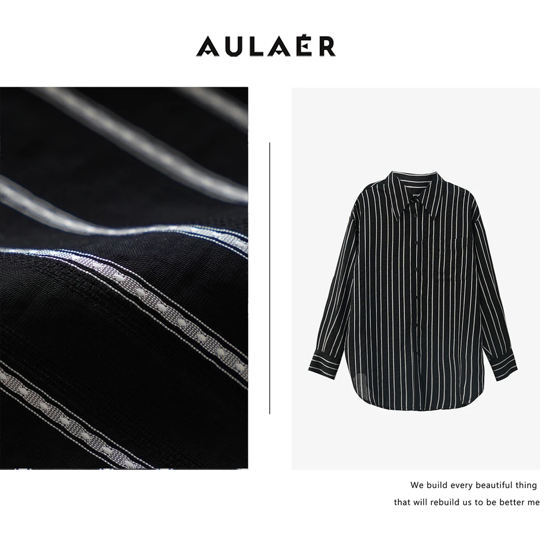 AULAER/澳拉尔【安琳专属】通勤百搭竖条纹肌理感衬衫ALE351129