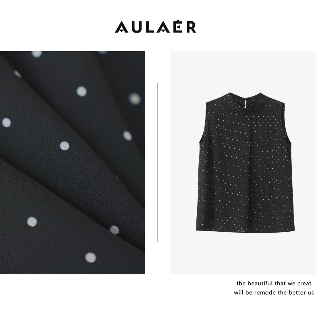 AULAER/澳拉尔【可可专属】法式复古立领飘带波点无袖衬衫ALE451165