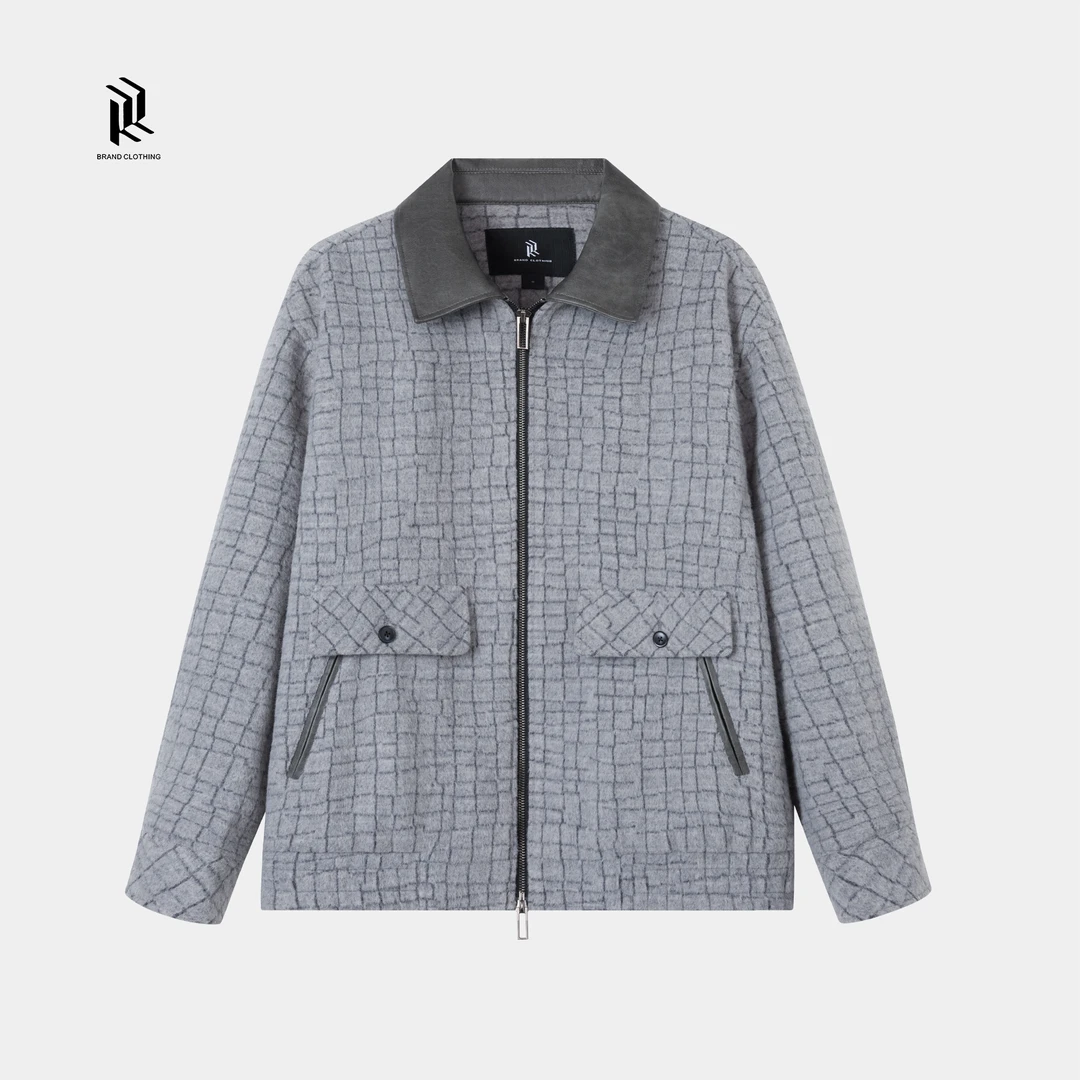 【RHETT KELLEY】非黑即白厚款冬羊毛皮领拼接休闲翻领夹克外套q17