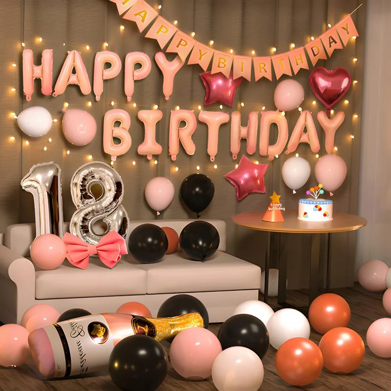 生日布置场景装饰快乐派对男孩女孩用品背景墙气球网红18岁成人礼