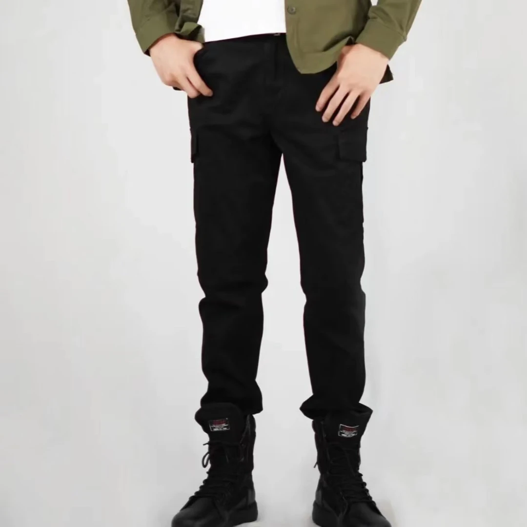 自由战士男士休闲黑色工装裤百搭款户外时尚宽松直筒弹力裤7659D