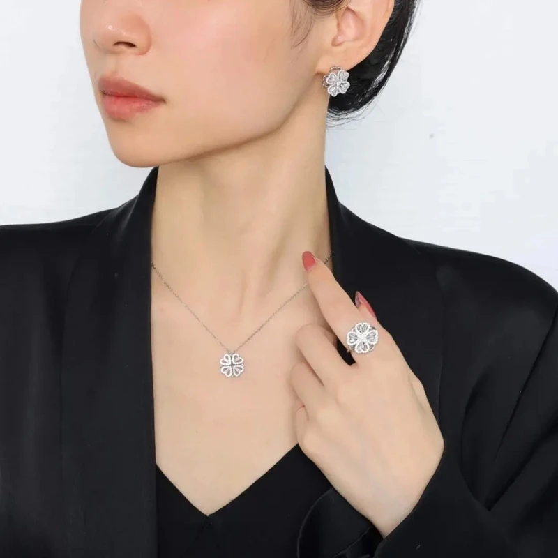 坠链均足银 990爱心四叶草套链23677