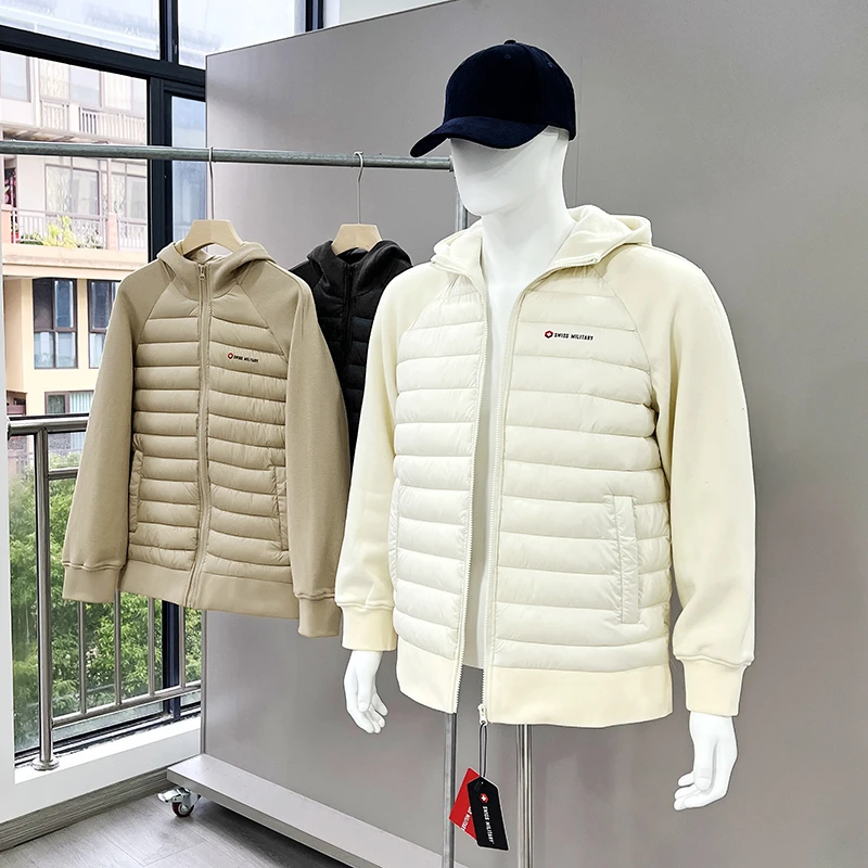 外贸小众牛货！时尚拼接绗缝夹棉保暖秋冬男士连帽夹克C-7035