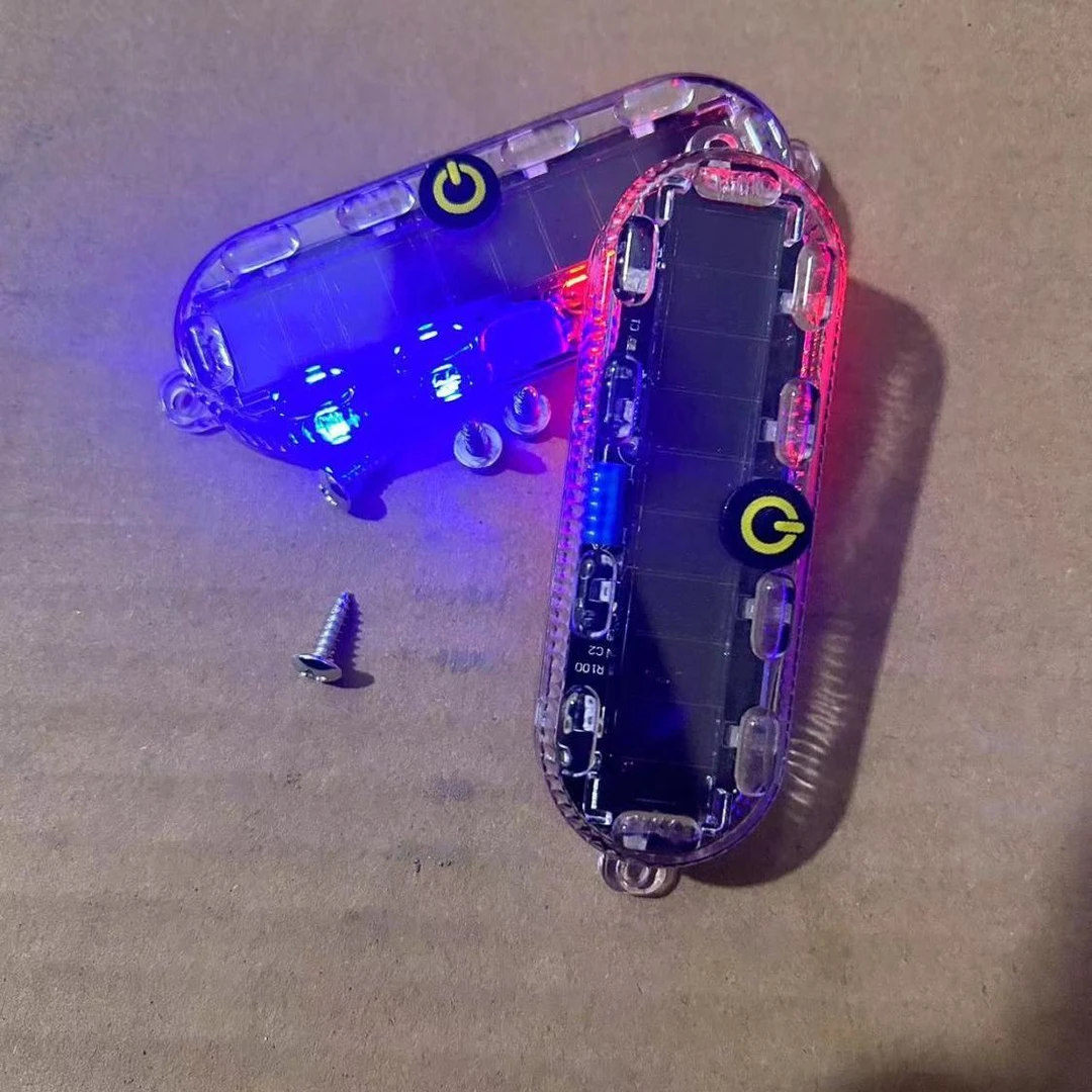 激光摩托车电车警示灯彩色爆闪灯led装饰灯免接线太阳能防追尾灯