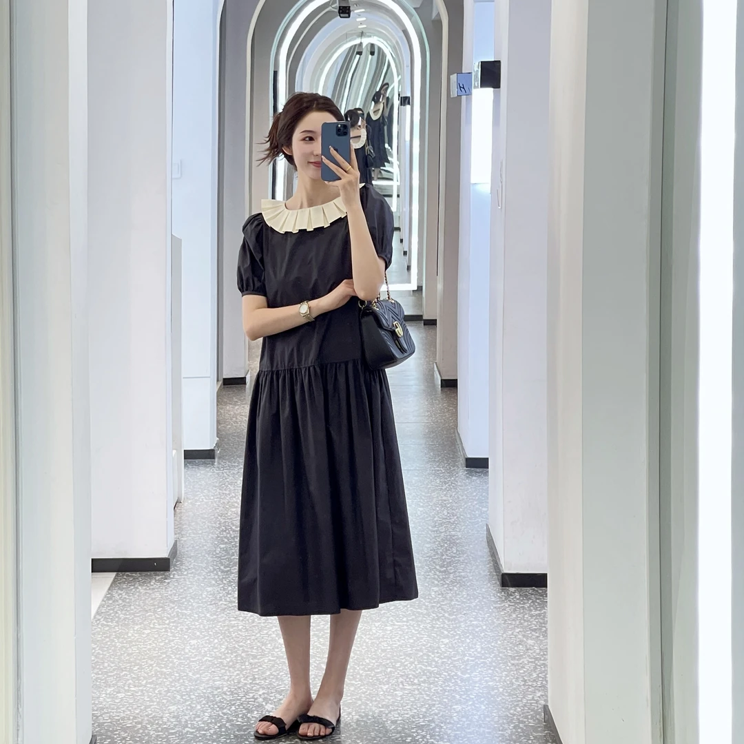 【胡UU】韩系大翻领拼接显瘦赫本风连衣裙347-1-a