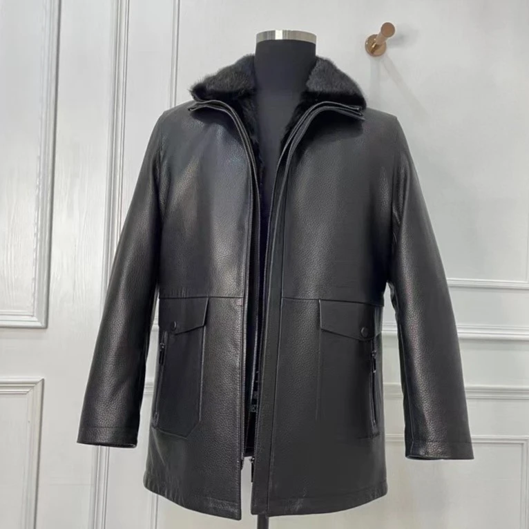 韩奢俪阁 冬季男士皮衣水貂内胆一衣三穿保暖商务