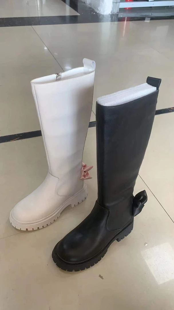 CA50073蝴蝶结长筒靴2023年秋冬季新款骑士靴加绒平底长筒靴女