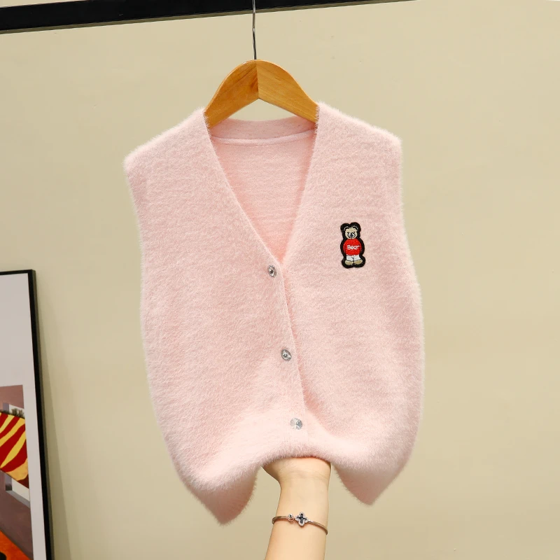 女童毛衣背心2025秋冬款儿童针织马甲开衫中大童水貂绒宝宝毛坎肩