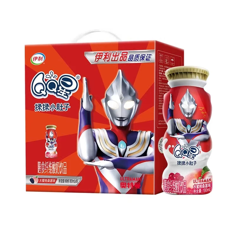 【八月产】伊利QQ星揉揉小肚子180ml*16瓶水蜜桃味草莓味随机发整件