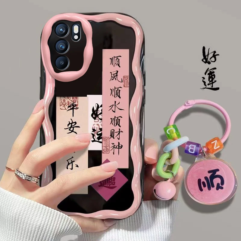 顺风顺水opporeno6手机壳PEQM00耐脏软壳气囊防摔奢华女潮流挂坠