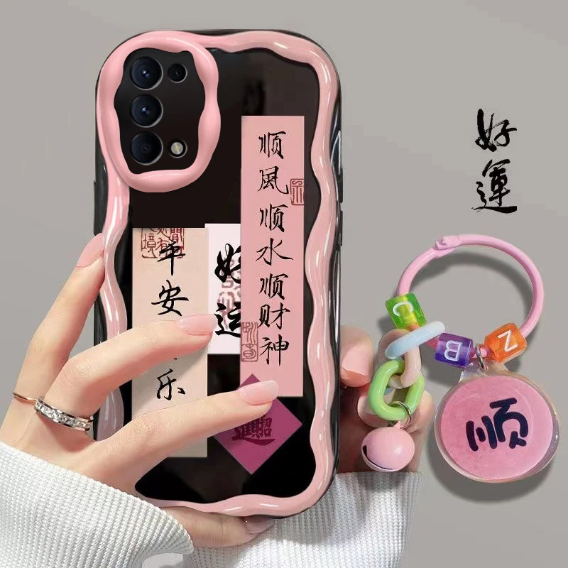 顺风顺水opporeno5手机壳PEGM00耐脏软壳气囊防摔ins风女潮流挂坠