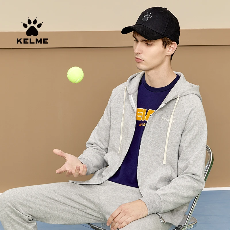 卡尔美官方正品秋冬男士新抗皱开衫卫衣针织外套运动时尚连帽上衣