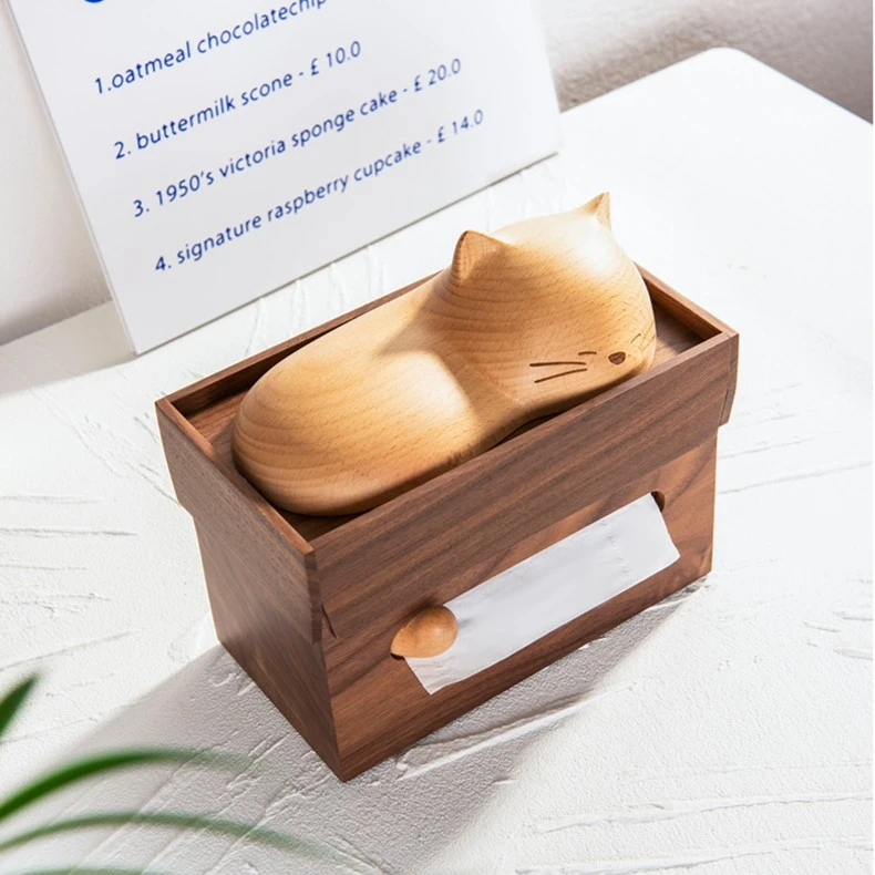 一只躺在纸盒里睡觉的猫咪纸巾收纳盒 松弛感小摆件 可爱宠物礼品