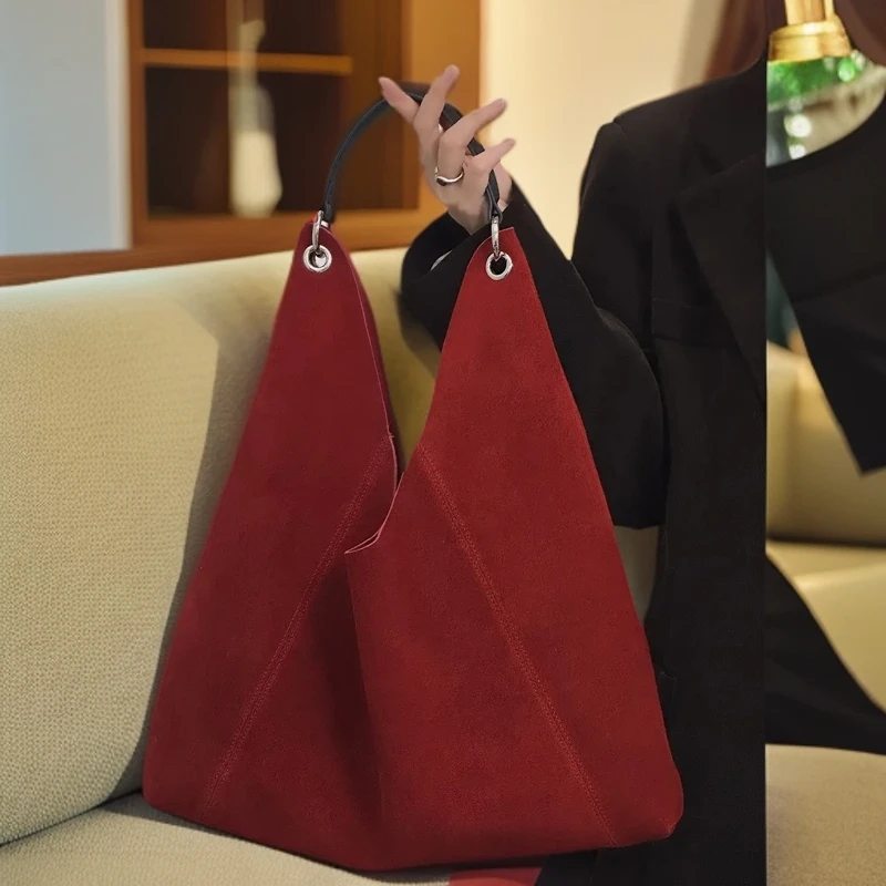 2024秋冬新款磨砂休闲牛皮托特包妈咪包腋下包女单肩通勤百搭女包