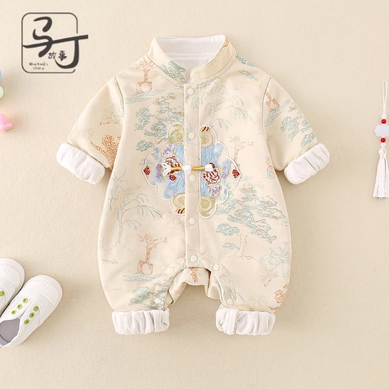 婴儿衣服秋装连体衣女宝宝公主外套唐装哈衣国风周岁服春秋外出服