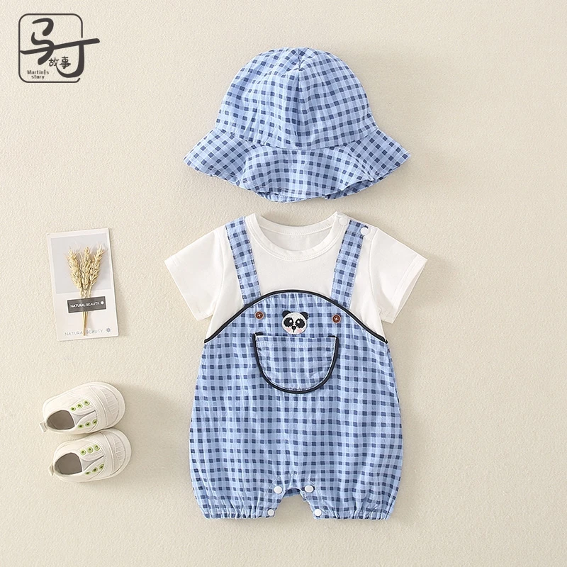 婴儿夏季装连体衣薄款套装男宝宝外穿绅士哈衣爬服新生儿夏天衣服