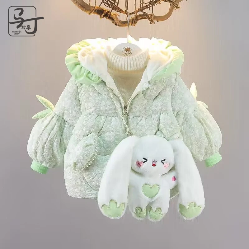 女童棉服外套冬装2023新款洋气加绒加棉宝宝上衣冬季儿童保暖棉衣