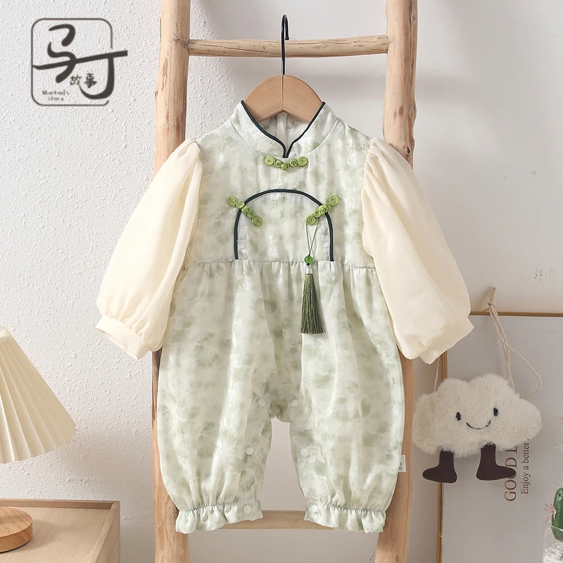 婴儿秋装衣服公主连体衣新生女宝宝秋季国风外出服满月百天周岁服