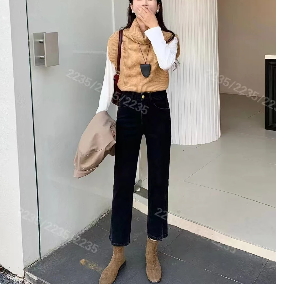 【蝶雅】冬季新款烟管裤牛仔显瘦网红直筒时尚百搭加绒韩版秋冬
