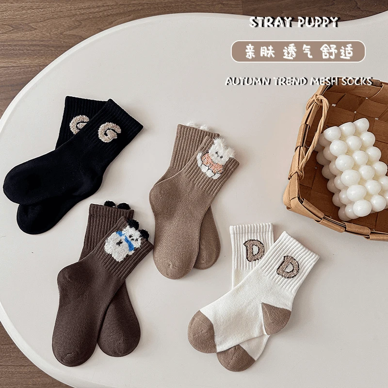 女童袜子秋季韩系新款秋冬咖系萌趣潮袜复古ins男童袜子