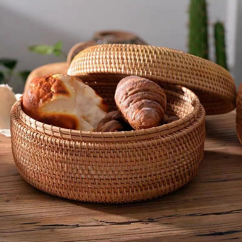 藤编家用馒头筐小号23*10带盖客厅果篮小苹果