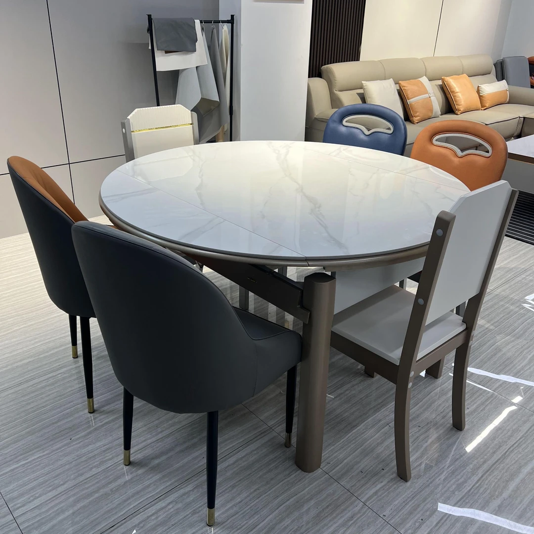 铂诗蒂新款方圆两用家用岩板餐桌椅组合现代简约伸缩折叠桌h802