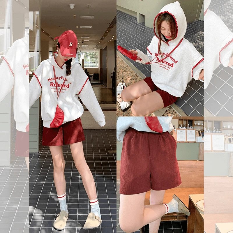 曾小咸 美式撞色连帽卫衣女秋季百搭时髦宽松休闲上衣 Z243TH3184