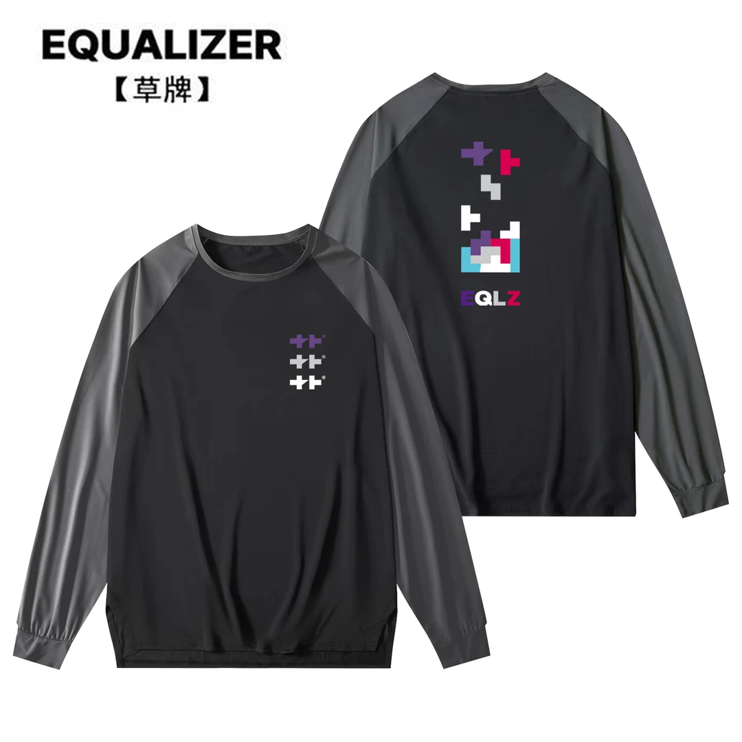 EQUALIZER草牌篮球长袖投篮服插肩袖拼色网眼运动T恤训练跑步上衣