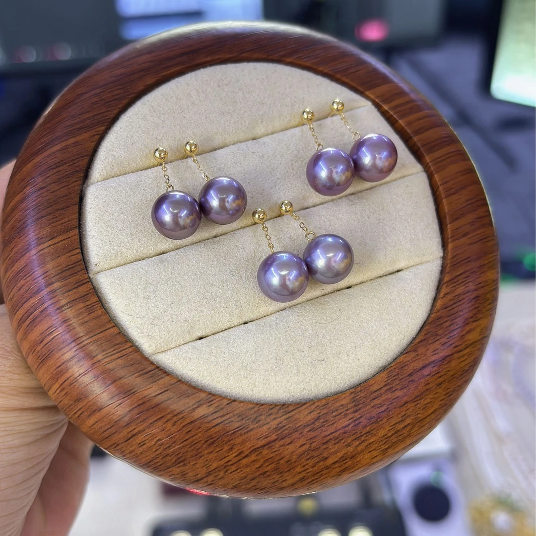 淡水珍珠紫珠18K金大风吹时尚百搭精致耳饰多样性发1