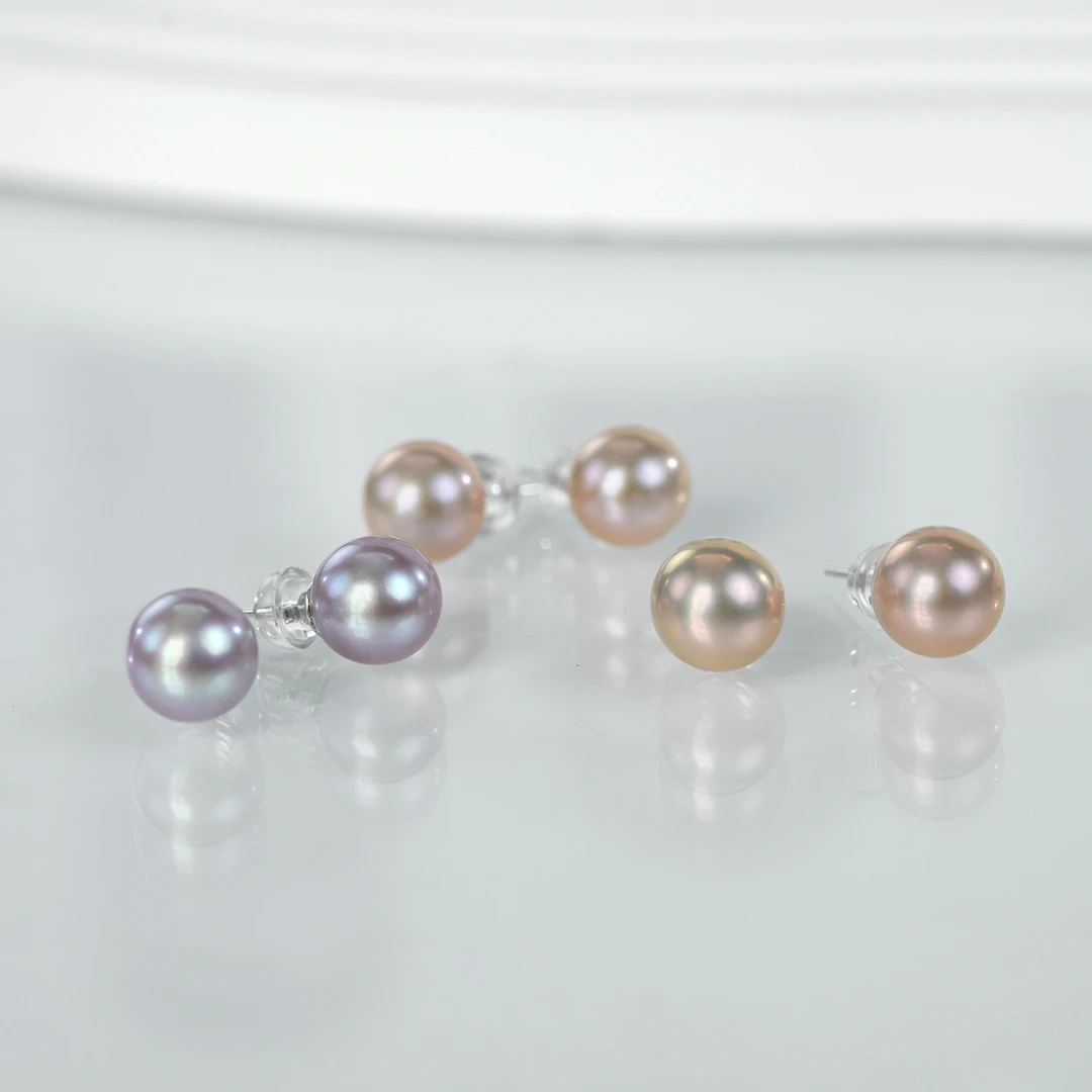 稀有紫系列淡水珍珠气质简约百搭空姐素耳钉耳饰 8-9mm多样性发1