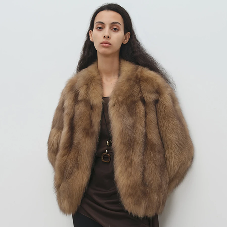 MSBEAST霜华映月 进口蓝狐坎毛晕染霜色V领短款狐狸毛皮草外套女