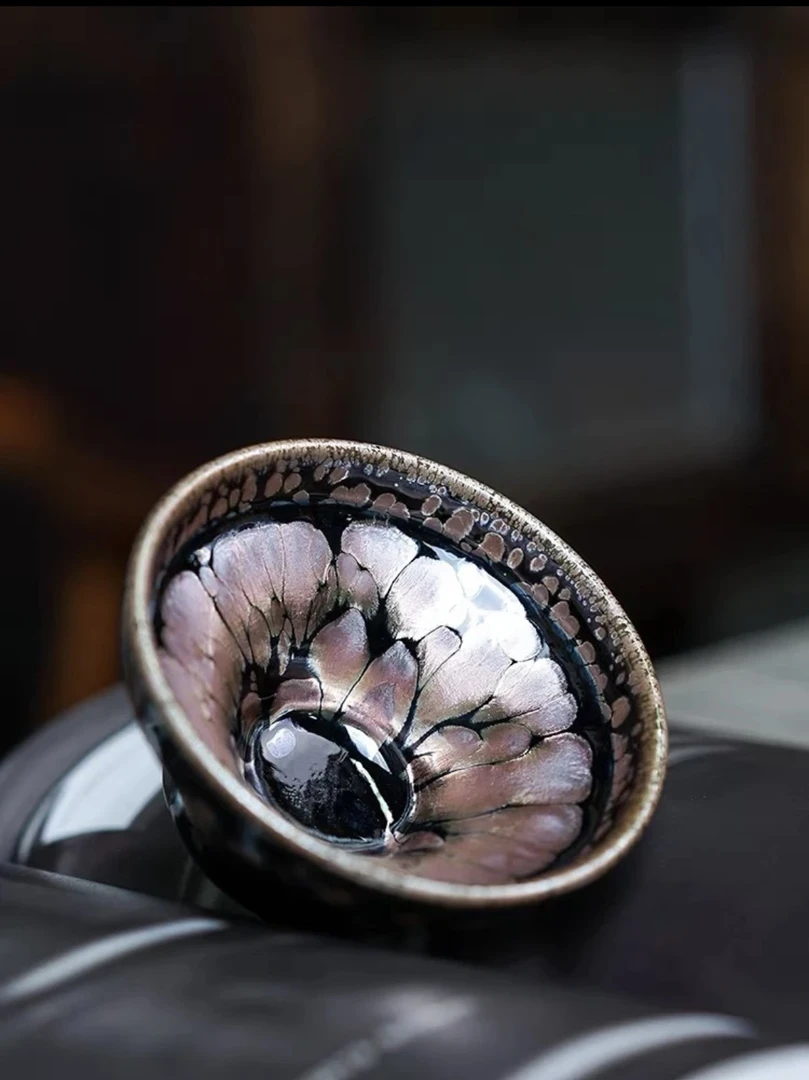 支静金玫瑰手工建盏茶杯 紫金鹧鸪斑大油滴牡丹花主人单杯茶具