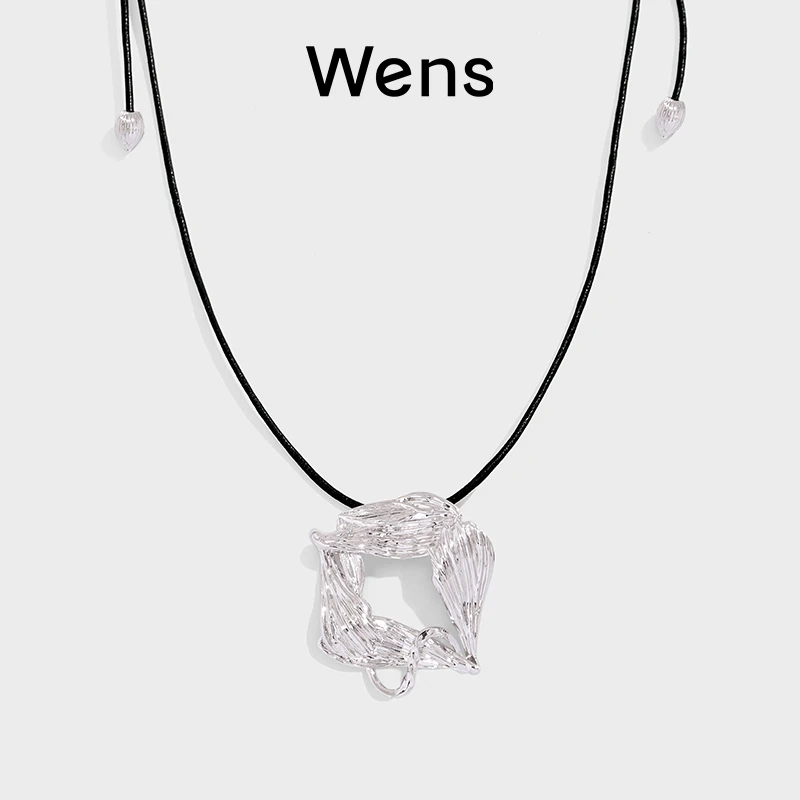 Wens/吻斯 铜合金皮质项链 几何项链叶片造型皮绳项链百搭