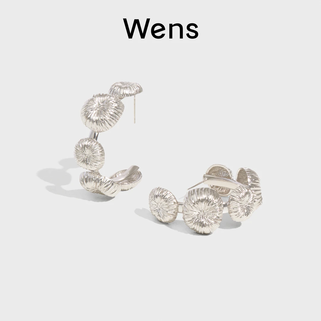 Wens/吻斯 铜合金耳饰 烟花拉丝圆球造型圈圈耳环简约礼物设计师