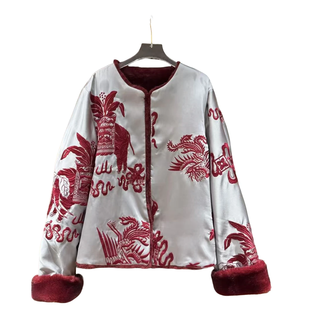 2095#冬季新款新中式《吉象》女士时尚潮流气质百搭刺绣上衣女士