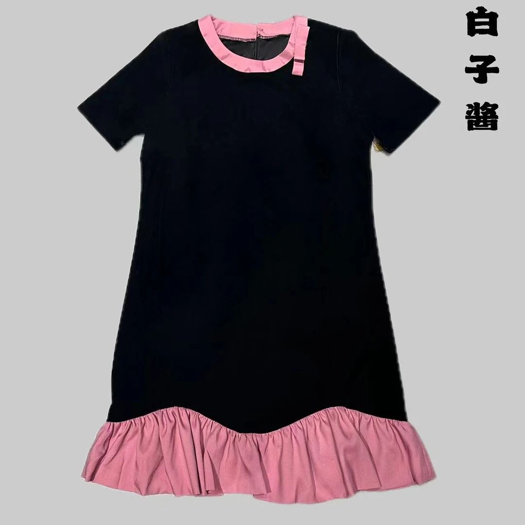 6417/#新款新中式《香槟玫瑰》时尚黑色修身拼接夏季连衣裙百搭女士