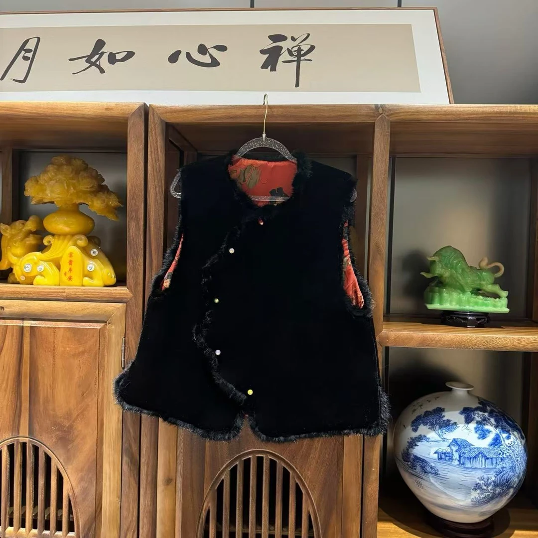 9356/#新款新中式国风马甲《仕女图》两面穿无袖国潮风重工提花宽松