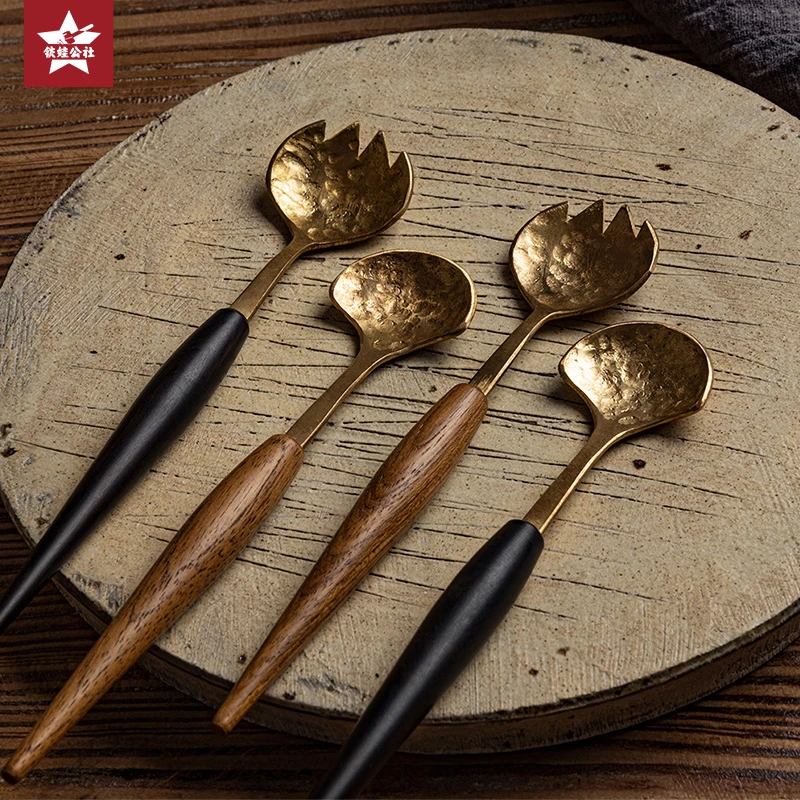 铁娃公社紫光檀木/柚木铜勺手工勺子汤匙调羹勺家用