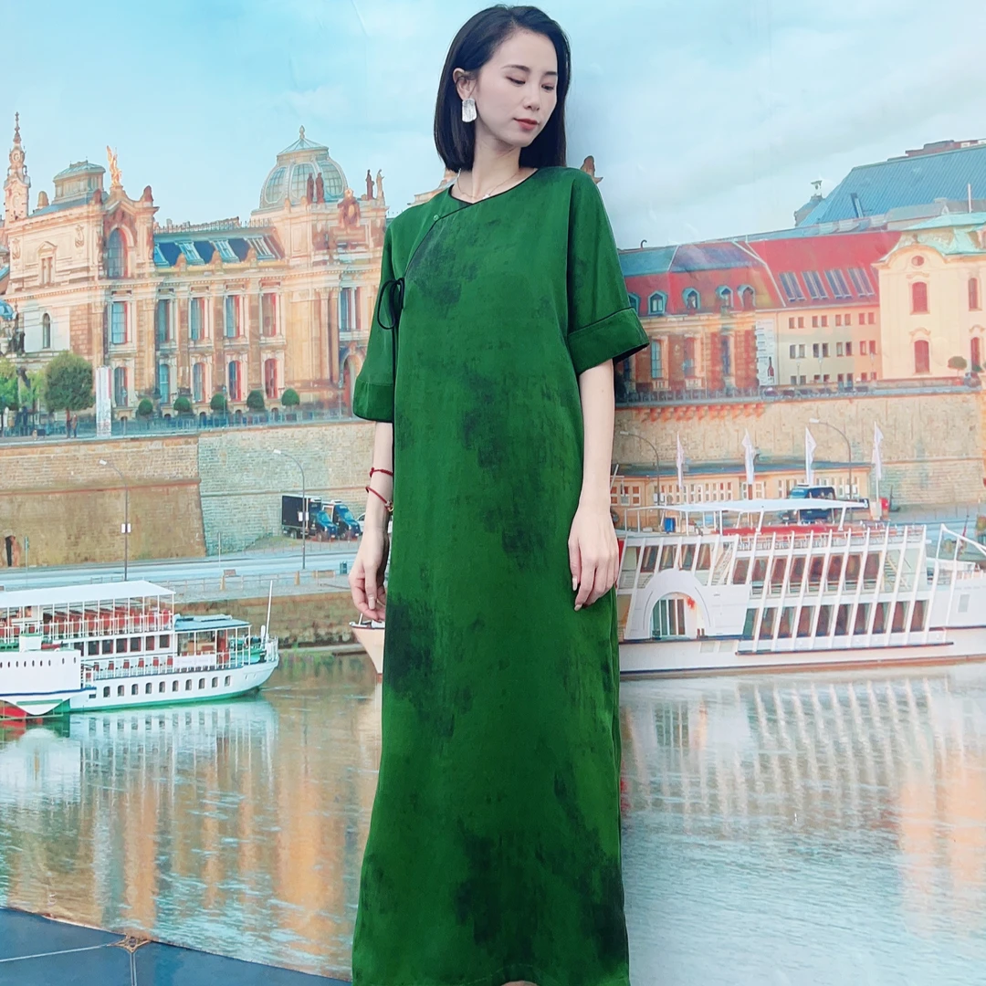 『青丘美人 』桑蚕丝民族风香云纱真丝连衣裙