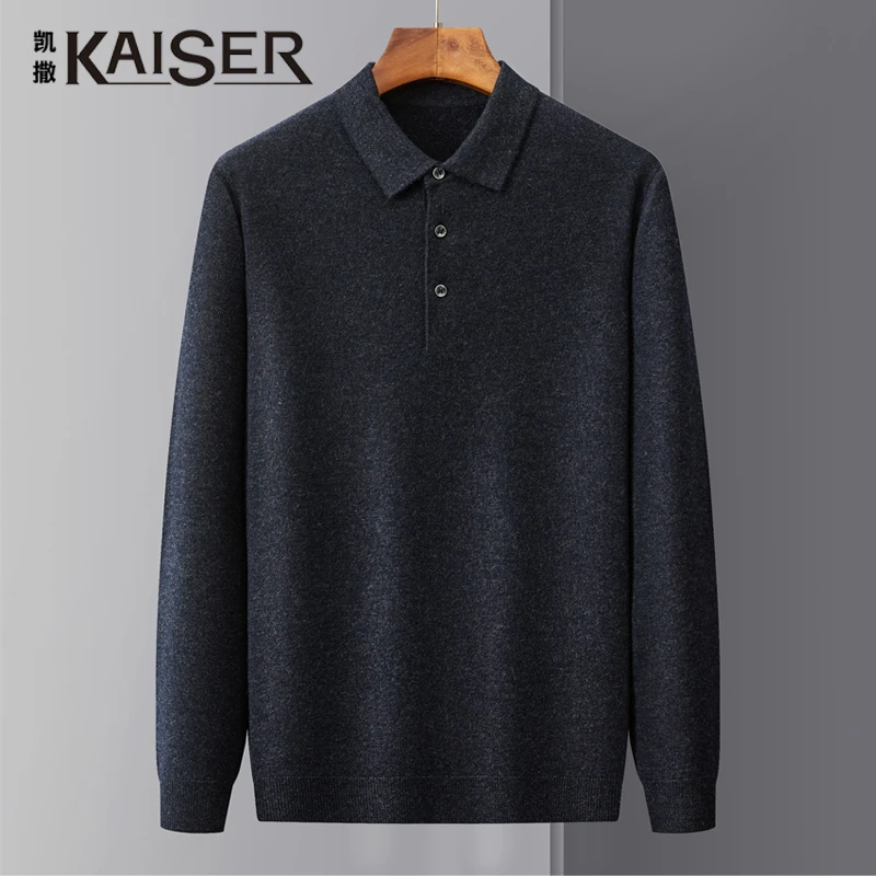 KAISER/凯撒【100%绵羊毛】冬季新款翻领纯色羊毛衫男士打底毛衣