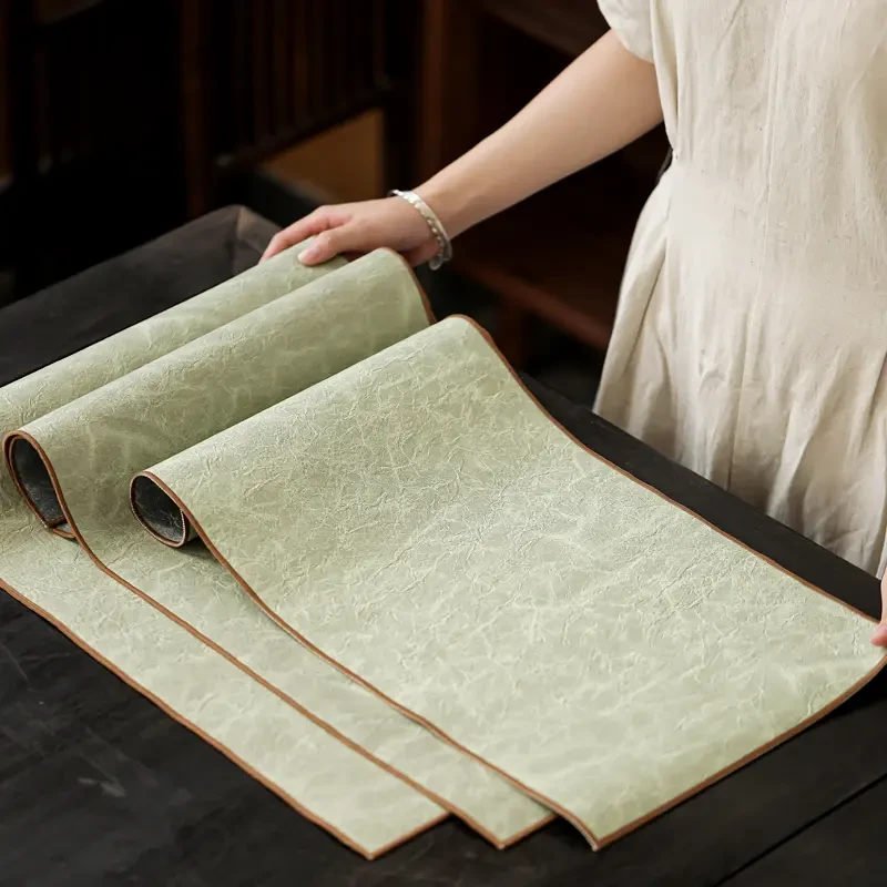 复古风皮质茶席防水现代简约桌旗茶桌垫日式茶盘垫功夫茶具零配件