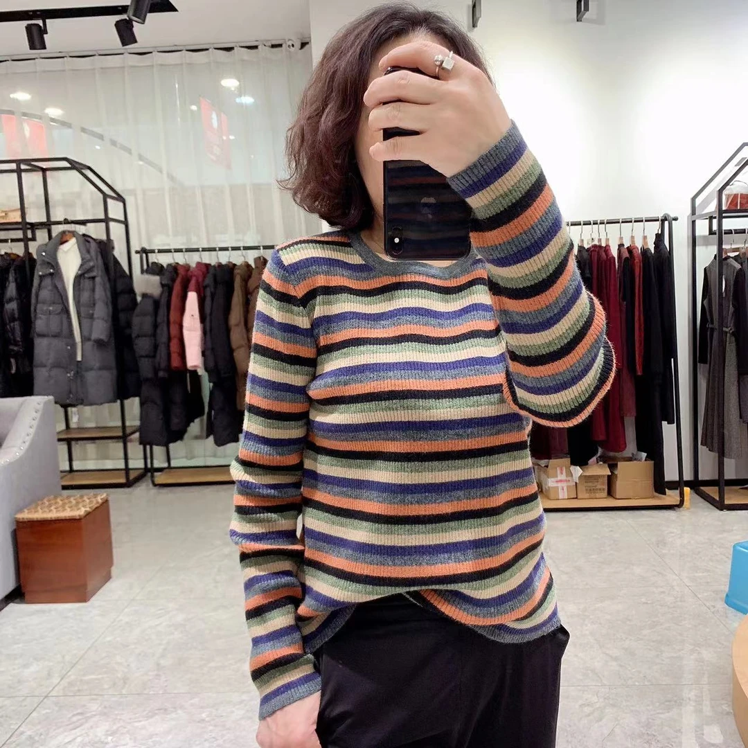 针织衫条纹毛衫上衣616-6