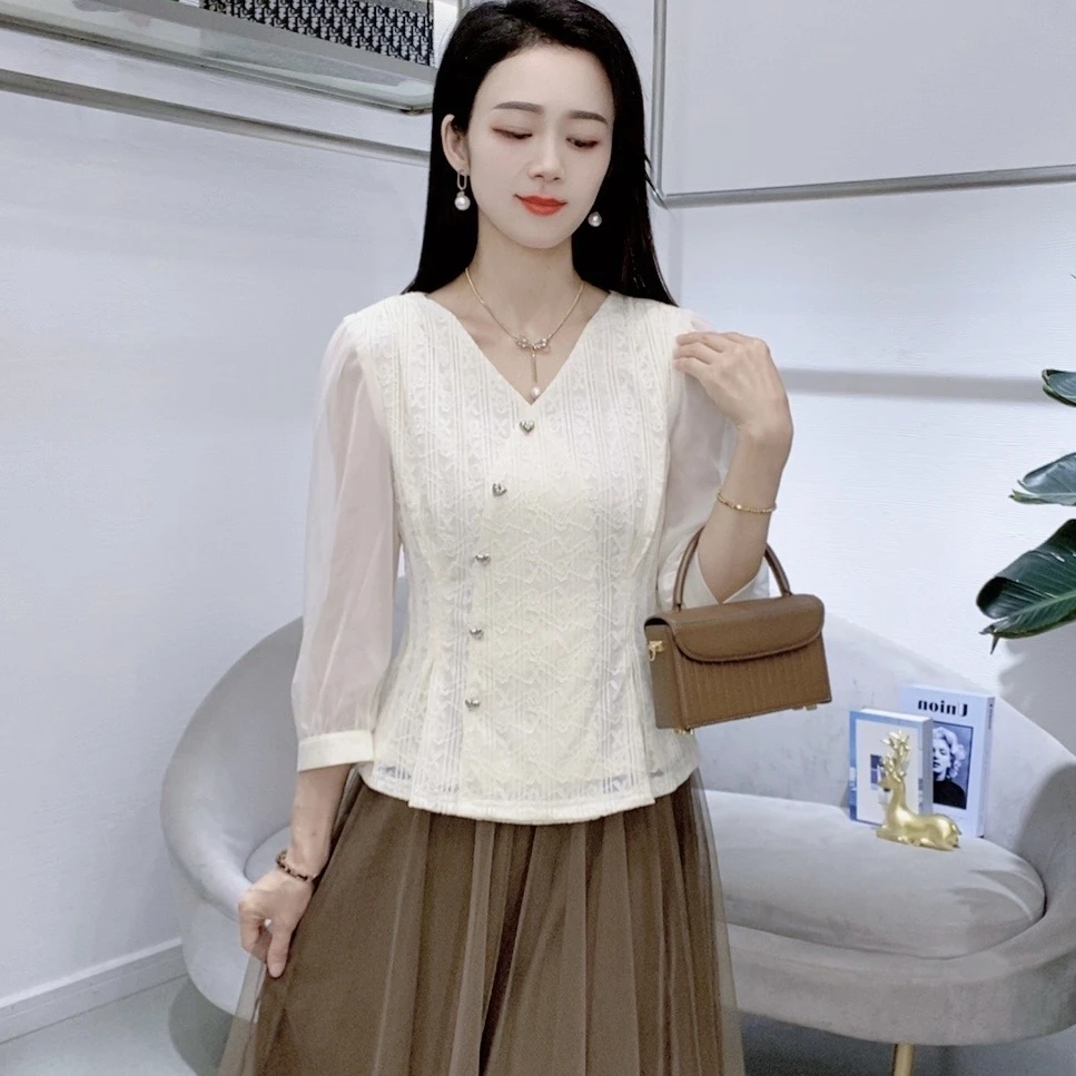 A7103新款时尚长袖女气质减龄衬衫百搭轻职风洋气打底上衣