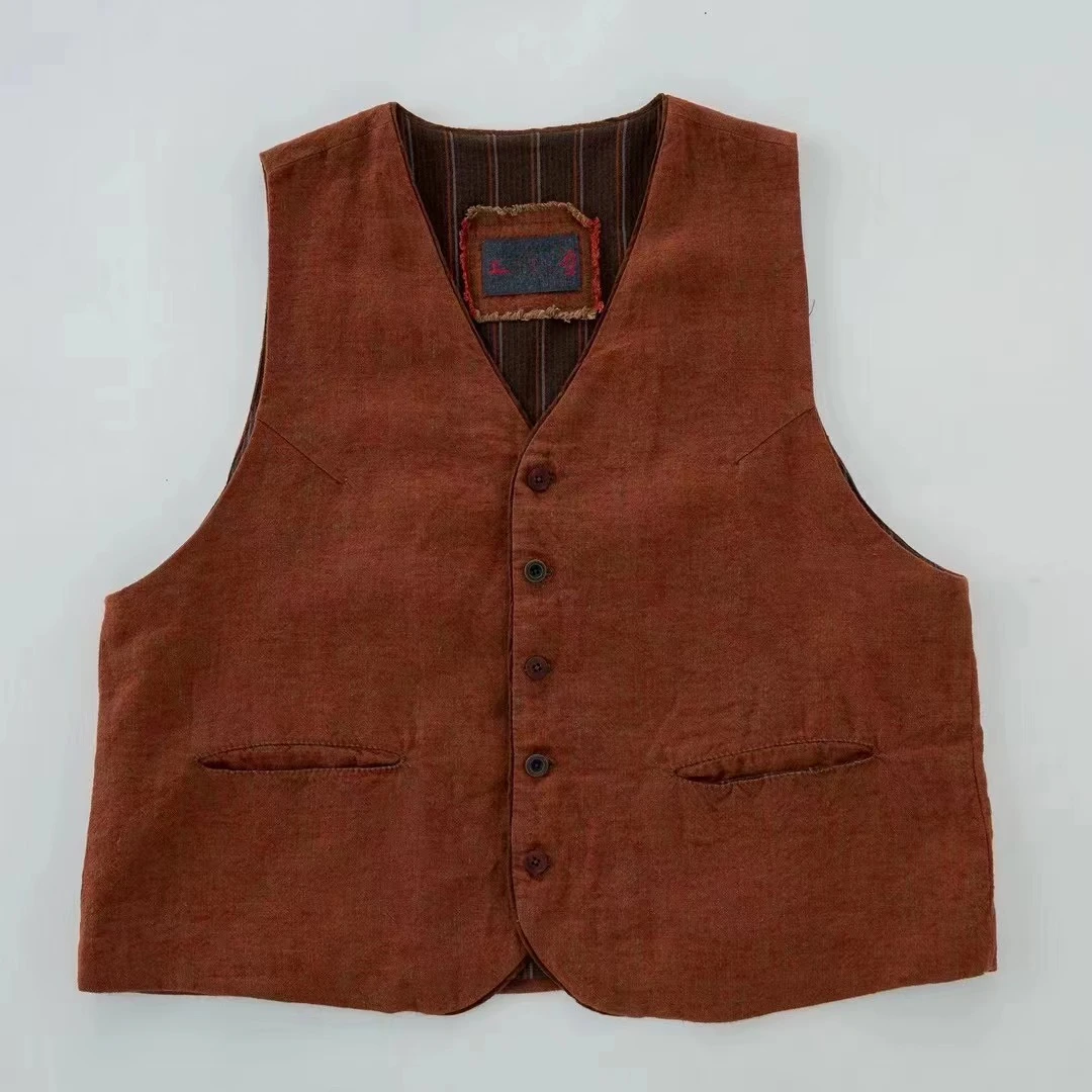 素朴布衣 垒土原创MJ1015复古宽松高级质感重磅麻休闲马甲女