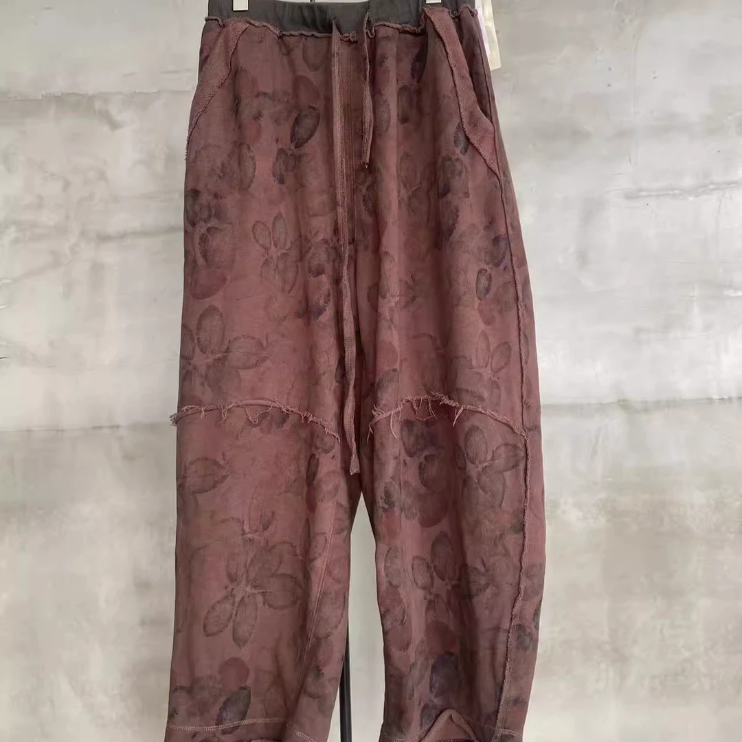 素朴布衣无折昔玙原创230907咖啡色拼接显瘦套装复古休闲宽松卫裤