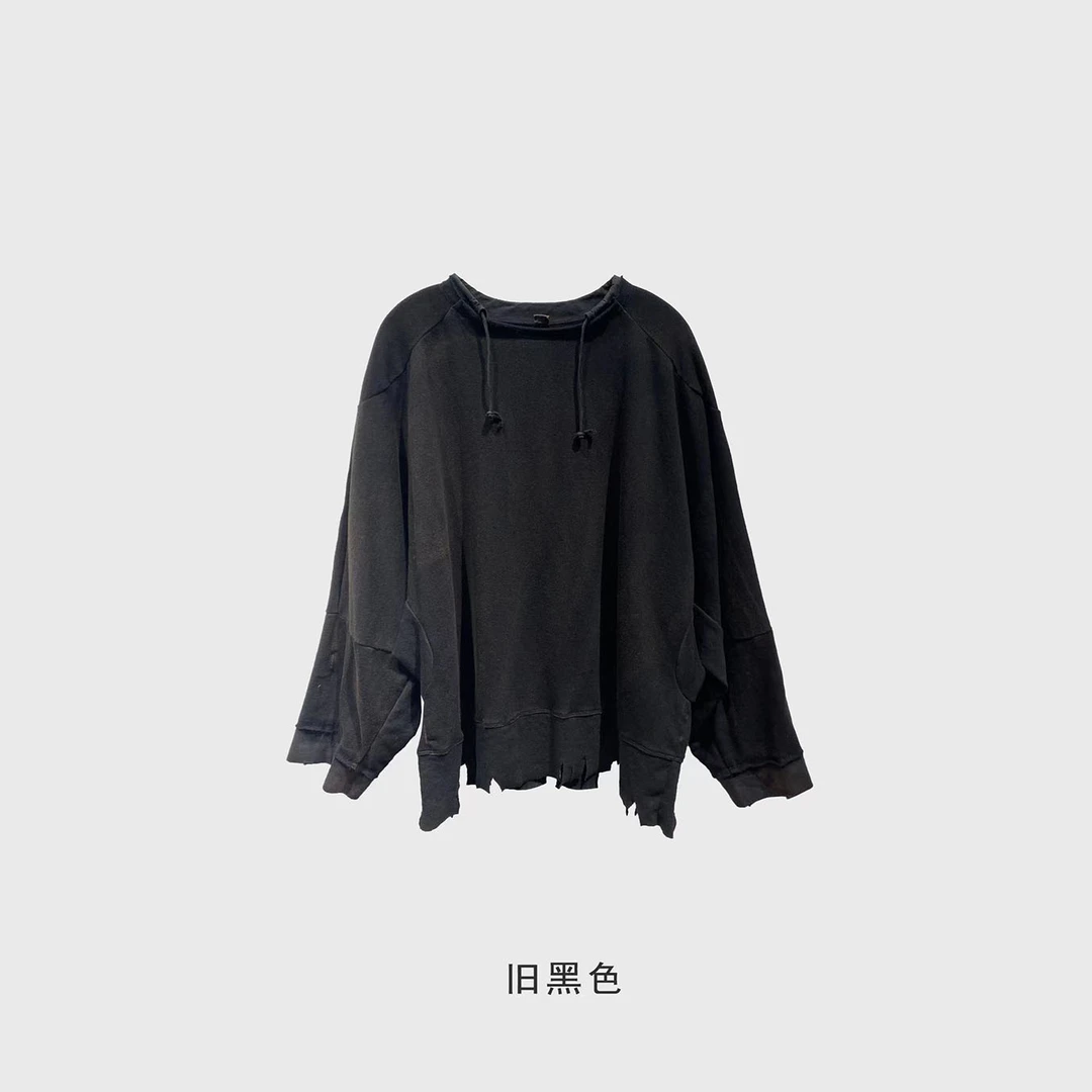 厂特几见原创w21230春夏多色做旧圆领设计感宽松休闲长袖T恤女