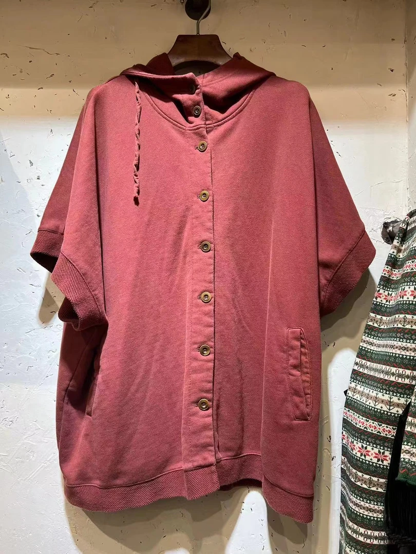 素朴布衣 衣路走来原创37956无折宽松休闲抽绳连帽打底马甲女