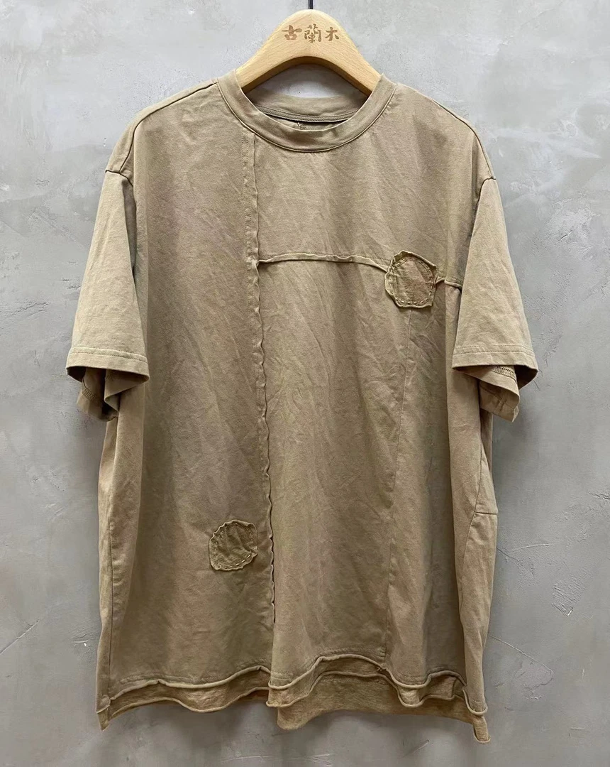 素朴布衣 古兰木原创S2971无折夏新拼接贴布宽松复古休闲短袖女