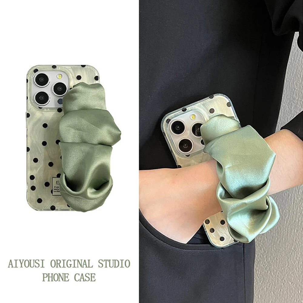 抹茶绿布腕带适用苹果15/14/13/12手机壳11华为Pura70vivo小米opp